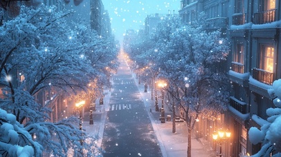 冬日飘雪唯美静谧街景