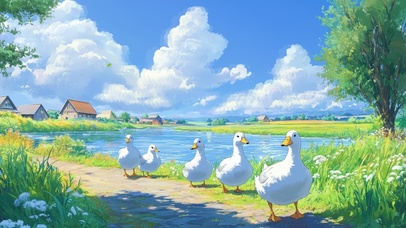 乡下小路上的鸭子