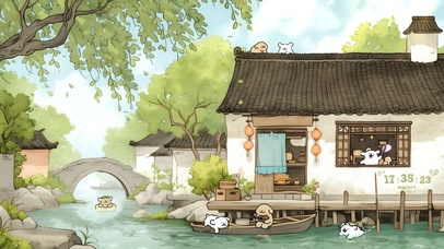 线条小狗步入江南