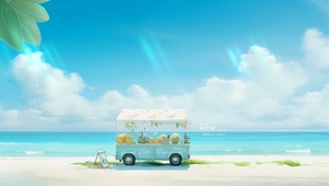 治愈 海边野营车	