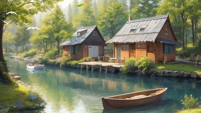 河边小屋小船