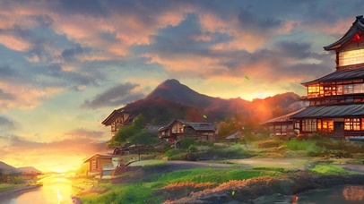 傍晚日式乡下晚霞