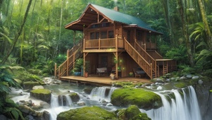 热带雨林中的小木屋