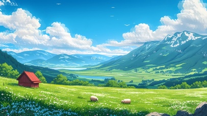 4K唯美春天田野山坡美景