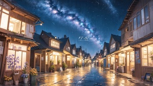 4K唯美治愈星空雨夜动漫街道
