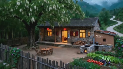 傍晚的山间小院