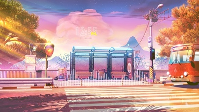 日落下的公交车站