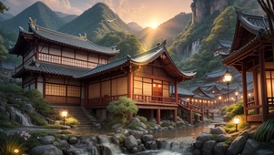 日落古风小镇