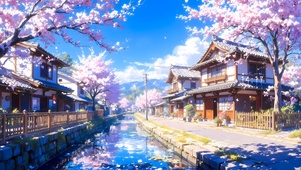 小镇樱花盛开