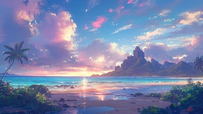 唯美治愈热带岛屿积水海滩