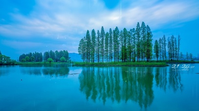 4k 护眼雨季湖光山色