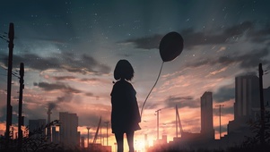 夕阳下的气球女孩