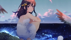 傍晚海边少女