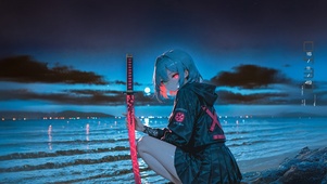 海边夜晚少女