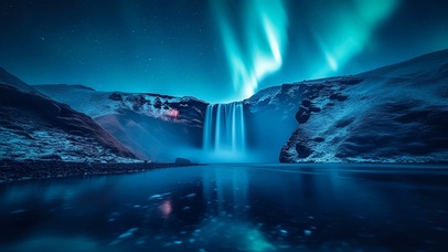 星夜极光瀑