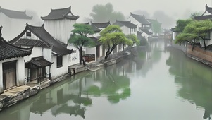 水墨烟雨江南