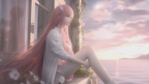 甜美可爱海边女孩零二