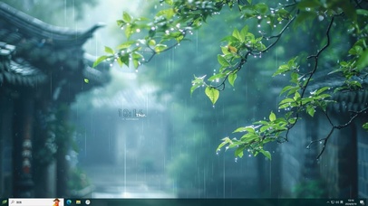 古风雨天绿景主题