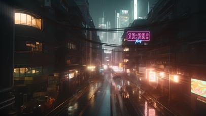 赛博朋克雨夜街区
