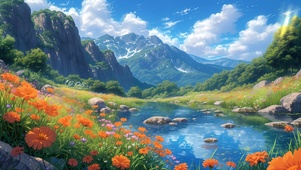 明媚溪水山谷