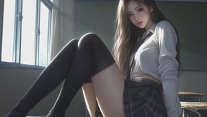 唯美窗户边长发美女