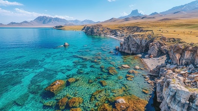 纯净唯美蓝色高山湖泊