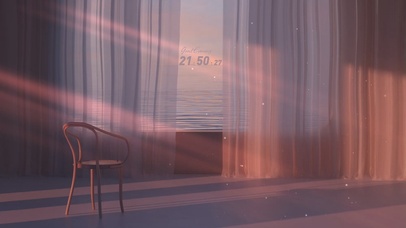 唯美晚霞窗帘海面风景