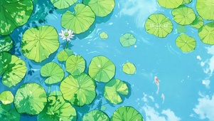 夏日锦鲤荷塘