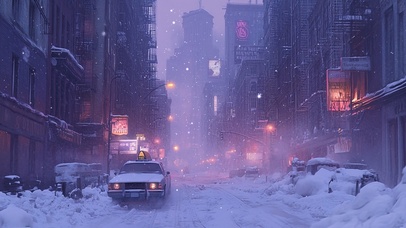 大雪中的迷雾城市