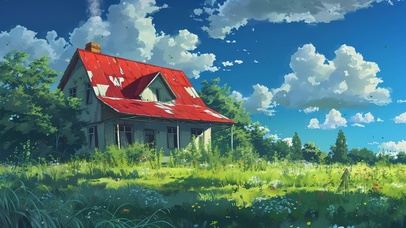 唯美治愈房屋树木景色