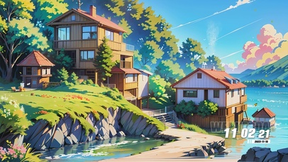 蓝天白云护眼房屋树木