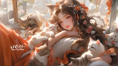少女和猫咪 秋