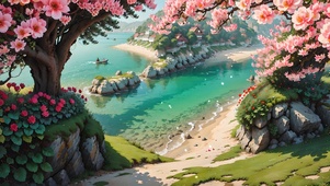 通往海边的鲜花小路
