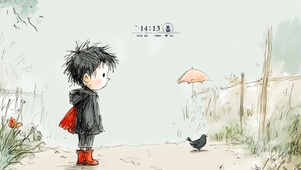 简笔画 雨中少年