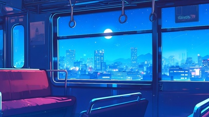 电车窗外的城市夜景