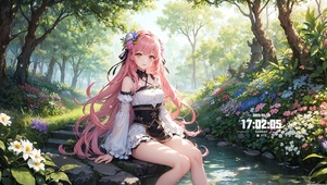 可爱花园粉发少女
