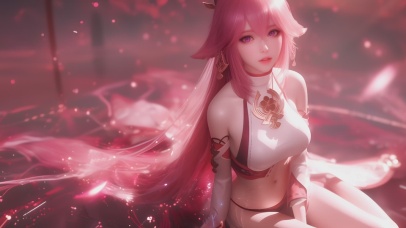 甜美粉色头发女孩