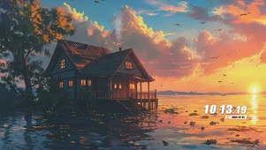 夕阳房屋景色