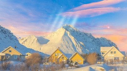 4K 冬季雪山小镇