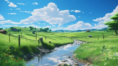 护眼绿景溪流景色