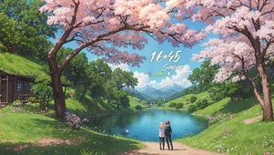 乡下樱花湖畔少女