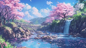 樱花下小溪