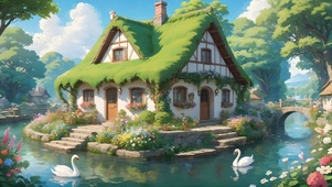 河边天鹅童话小屋