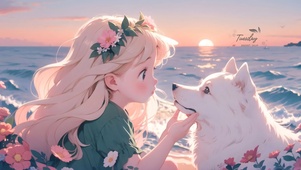 黄昏海边女孩