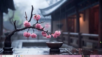 4K唯美古风雨中盆景主题