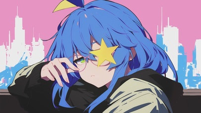 天台上的蓝发少女