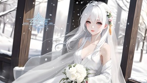 唯美雪中婚纱少女