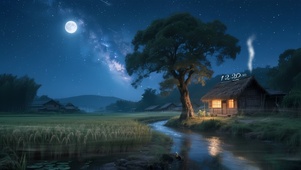 屋前溪流夜晚