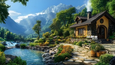 户外树林房屋小溪