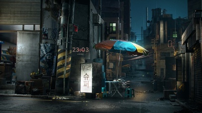 4k 治愈雨天夜晚街头小摊